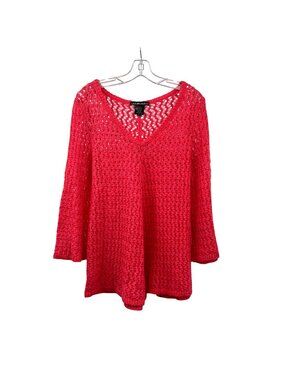 United States Sweater Pink Glitter Sweater Open Knit V-Neck Size Large